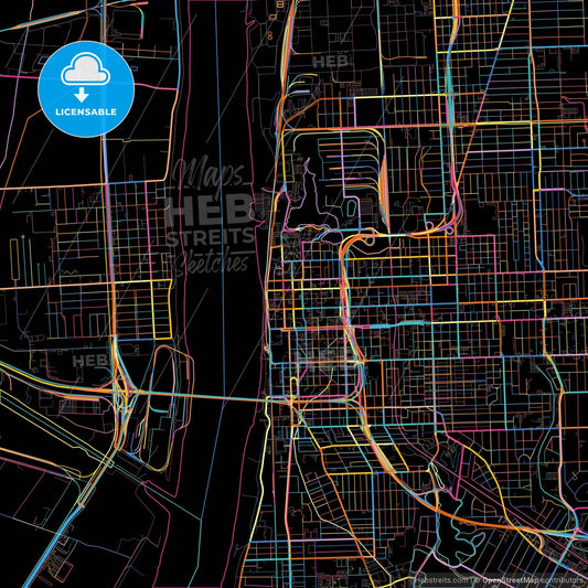 Baton Rouge, Louisiana, United States, colorful city map on black background