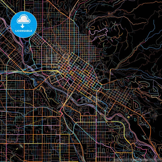 Boise, Idaho, United States, colorful city map on black background
