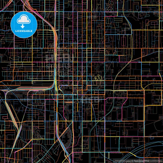 San Bernardino, California, United States, colorful city map on black background