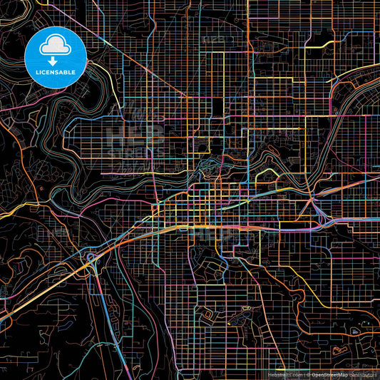 Spokane, Washington, United States, colorful city map on black background