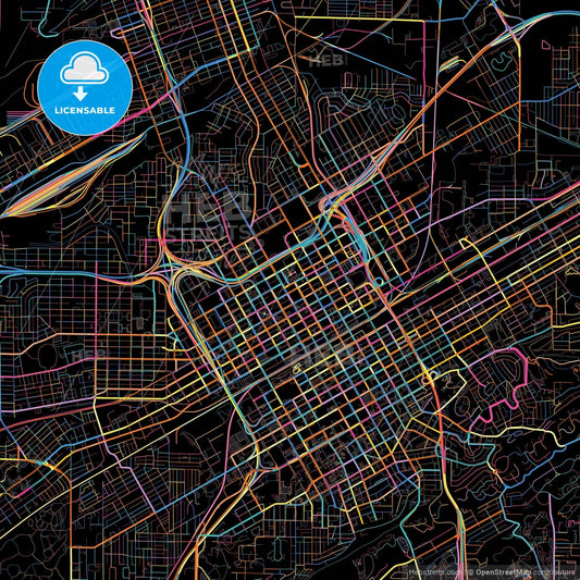Birmingham, Alabama, United States, colorful city map on black background