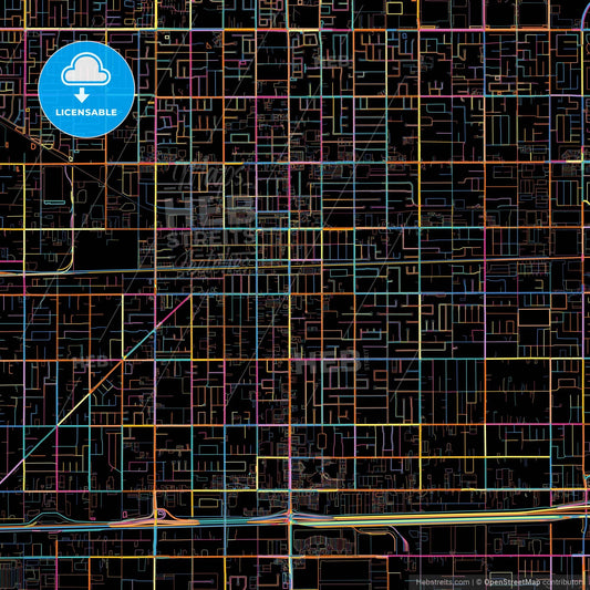 Fontana, California, United States, colorful city map on black background