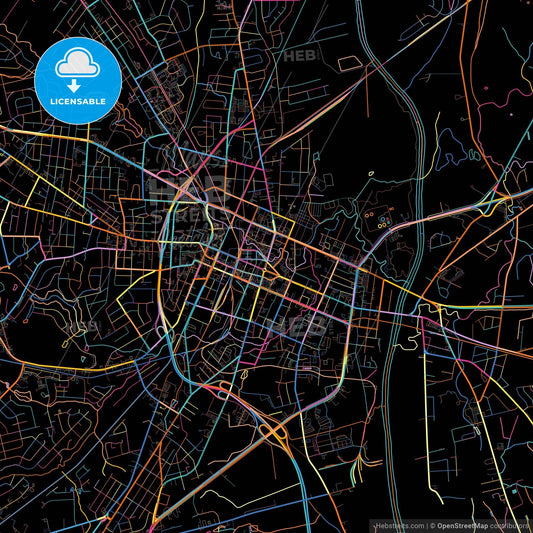 Fayetteville, North Carolina, United States, colorful city map on black background