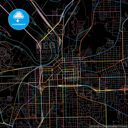 Montgomery, Alabama, United States, colorful city map on black background
