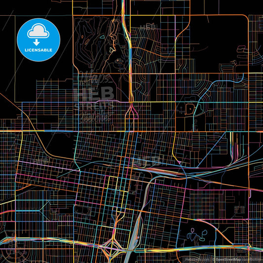 Amarillo, Texas, United States, colorful city map on black background