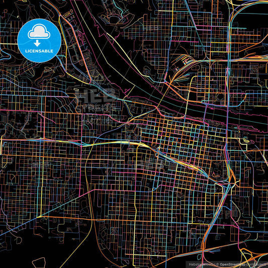 Little Rock, Arkansas, United States, colorful city map on black background