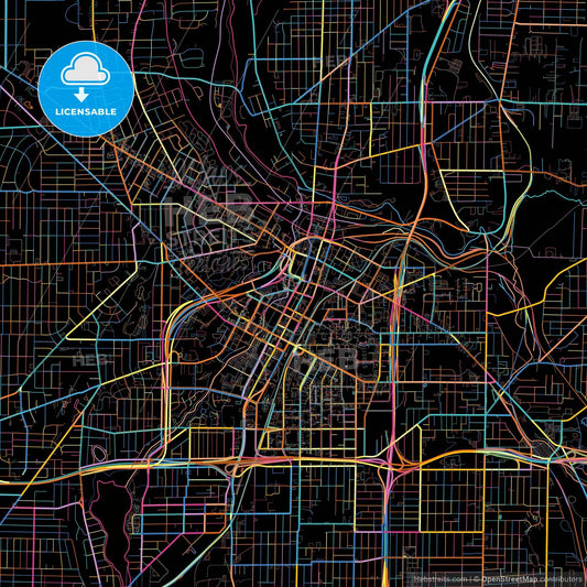 Akron, Ohio, United States, colorful city map on black background