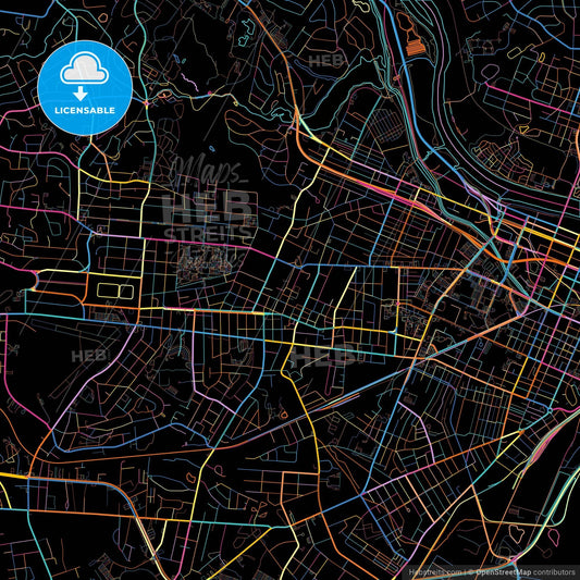 Augusta, Georgia, United States, colorful city map on black background