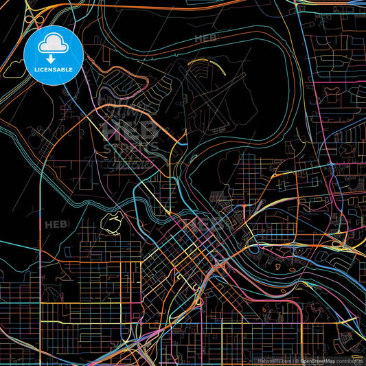 Shreveport, Louisiana, United States, colorful city map on black background