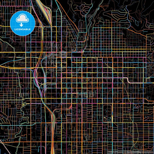 Salt Lake City, Utah, United States, colorful city map on black background