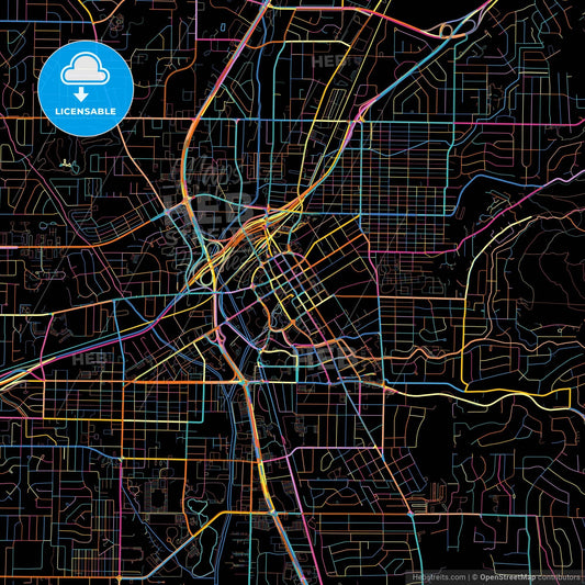 Huntsville, Alabama, United States, colorful city map on black background