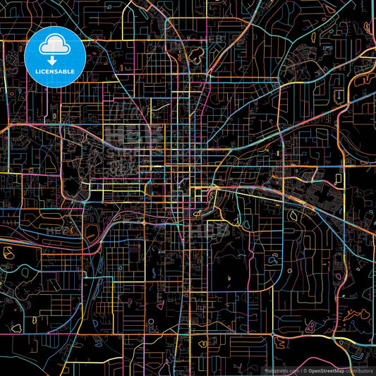 Tallahassee, Florida, United States, colorful city map on black background