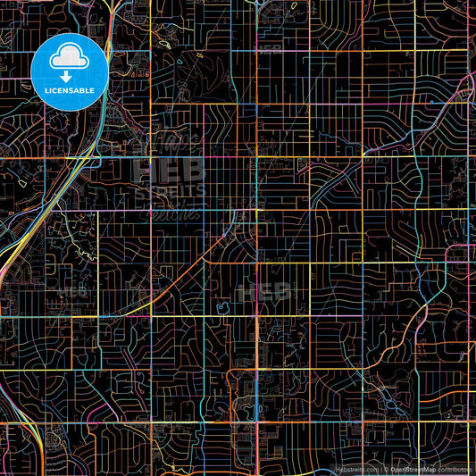 Overland Park, Kansas, United States, colorful city map on black background