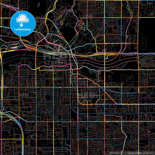 Tempe, Arizona, United States, colorful city map on black background