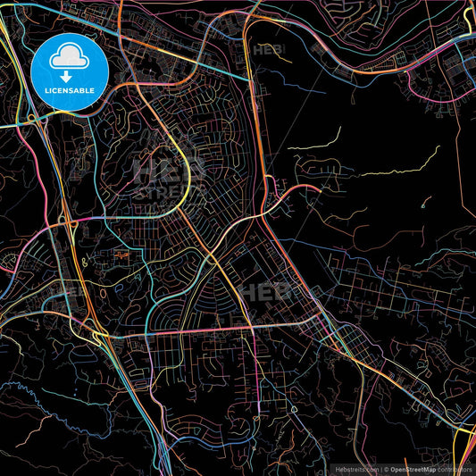 Santa Clarita, California, United States, colorful city map on black background