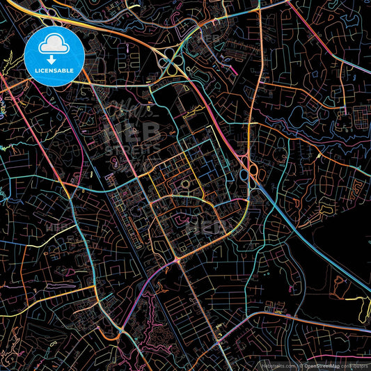 Newport News, Virginia, United States, colorful city map on black background