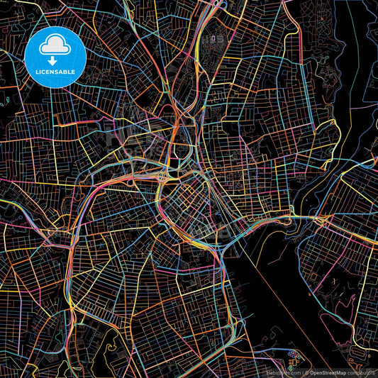Providence, Rhode Island, United States, colorful city map on black background
