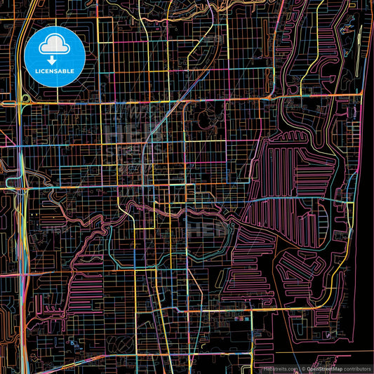 Fort Lauderdale, Florida, United States, colorful city map on black background
