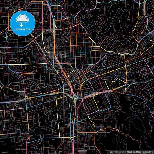 Santa Rosa, California, United States, colorful city map on black background