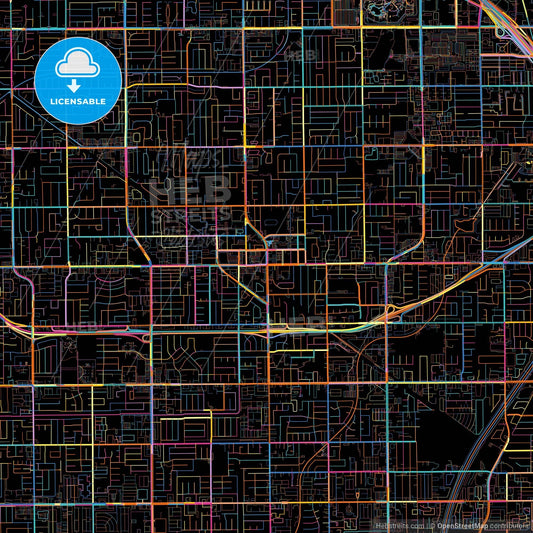 Garden Grove, California, United States, colorful city map on black background