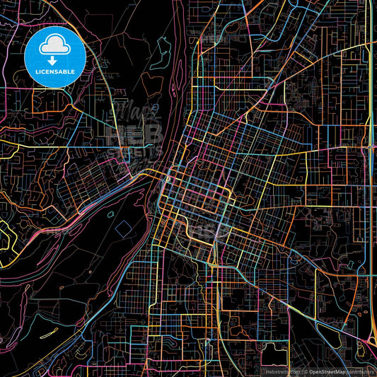 Salem, Oregon, United States, colorful city map on black background