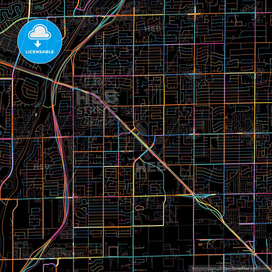 Peoria, Arizona, United States, colorful city map on black background