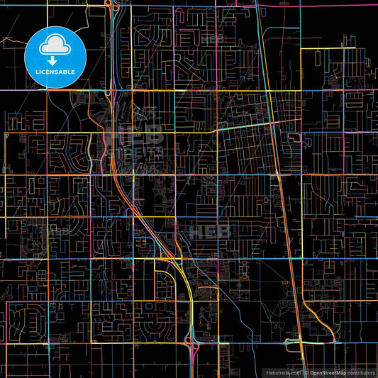 Lancaster, California, United States, colorful city map on black background