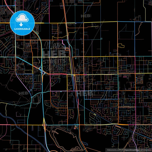 Palmdale, California, United States, colorful city map on black background