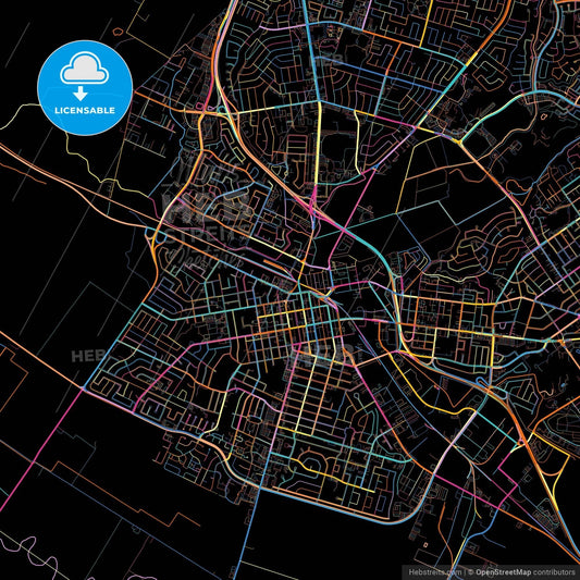 Salinas, California, United States, colorful city map on black background