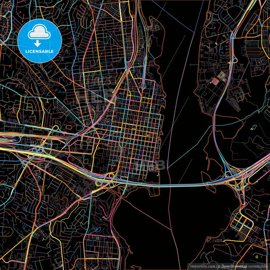 Alexandria, Virginia, United States, colorful city map on black background