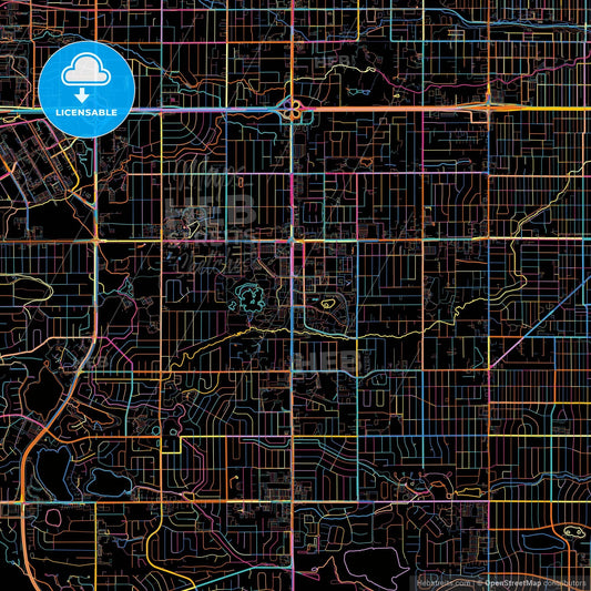Lakewood, Colorado, United States, colorful city map on black background