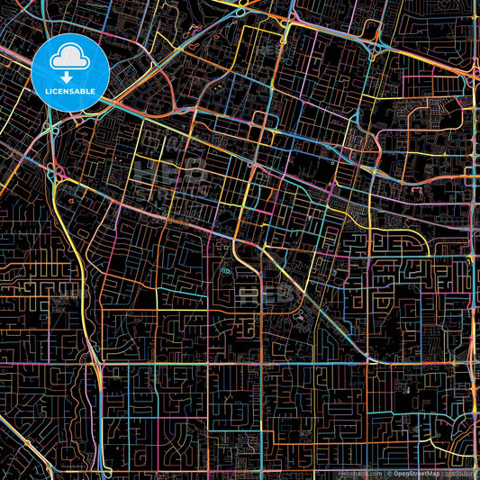 Sunnyvale, California, United States, colorful city map on black background