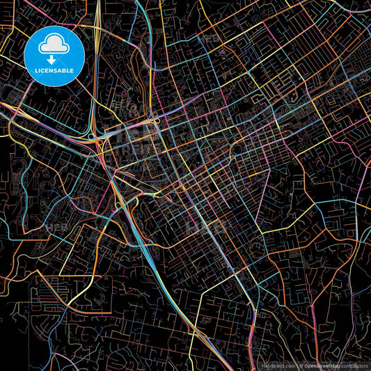 Escondido, California, United States, colorful city map on black background