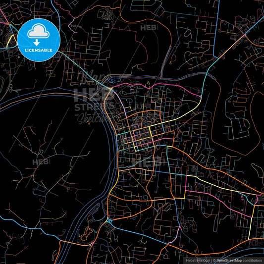 Clarksville, Tennessee, United States, colorful city map on black background