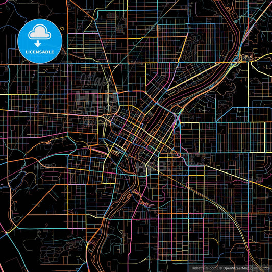 Rockford, Illinois, United States, colorful city map on black background