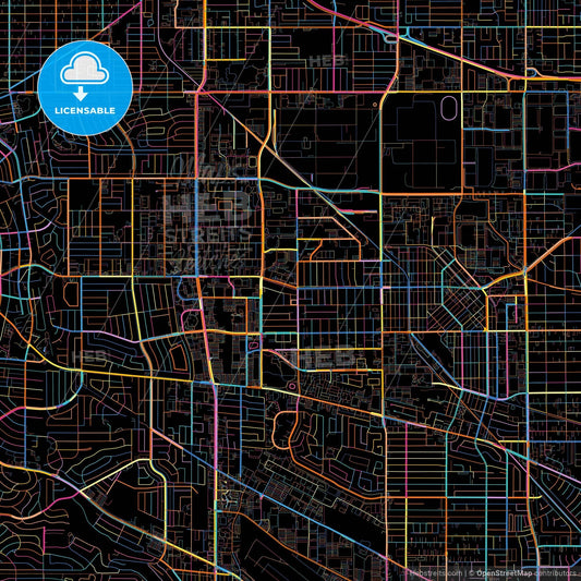 Torrance, California, United States, colorful city map on black background