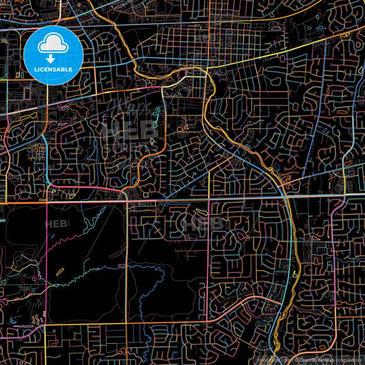 Naperville, Illinois, United States, colorful city map on black background