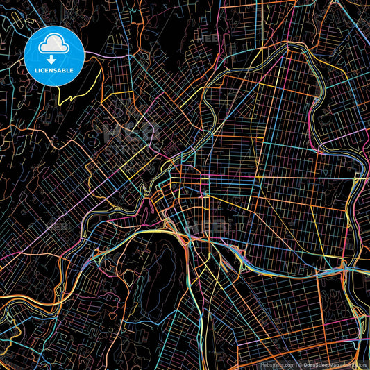 Paterson, New Jersey, United States, colorful city map on black background