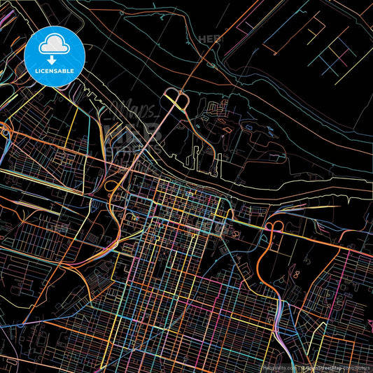 Savannah, Georgia, United States, colorful city map on black background