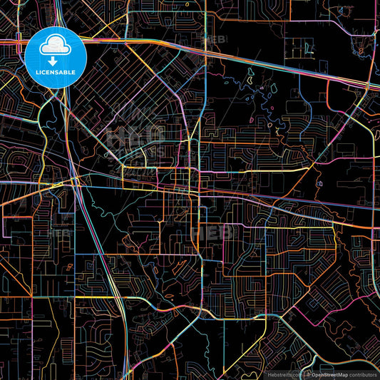 Mesquite, Texas, United States, colorful city map on black background