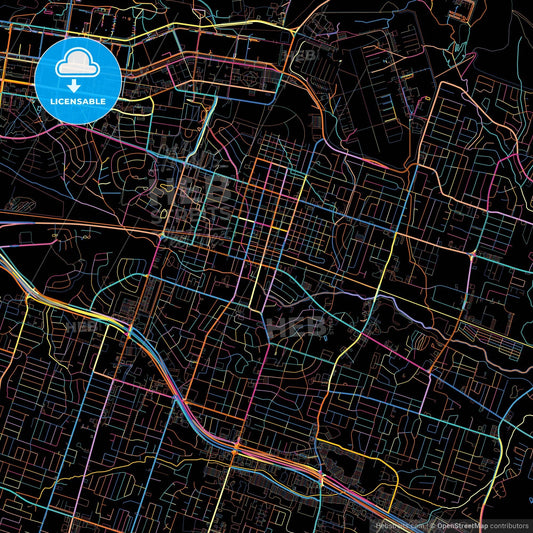 Killeen, Texas, United States, colorful city map on black background