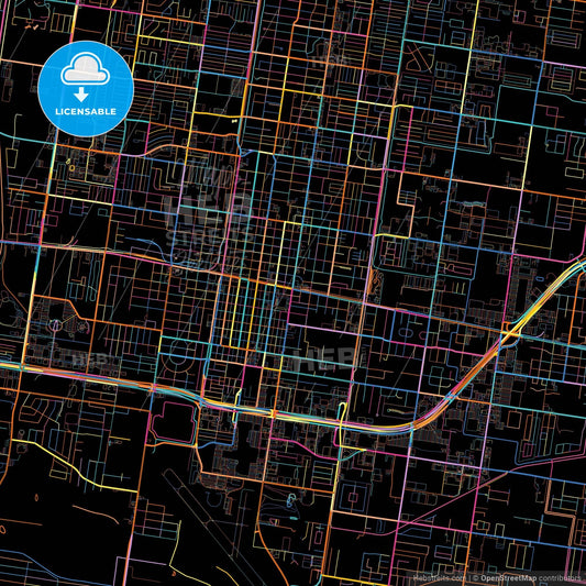 McAllen, Texas, United States, colorful city map on black background