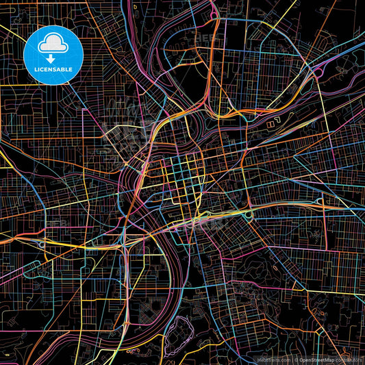 Dayton, Ohio, United States, colorful city map on black background