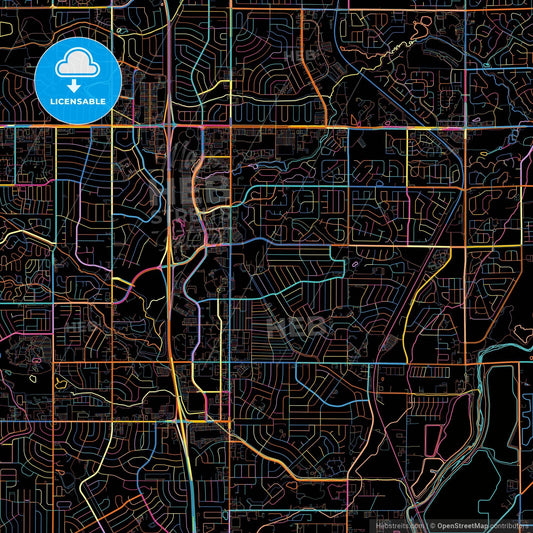 Thornton, Colorado, United States, colorful city map on black background