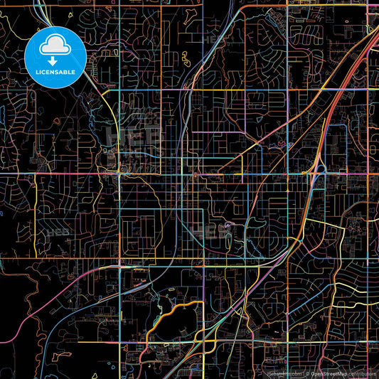 Olathe, Kansas, United States, colorful city map on black background
