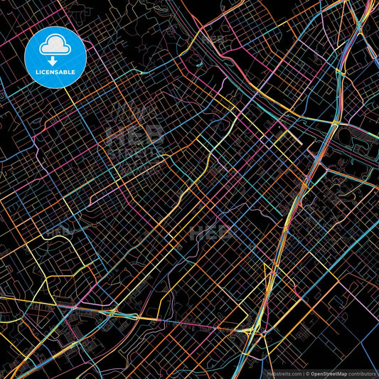 Waco, Texas, United States, colorful city map on black background