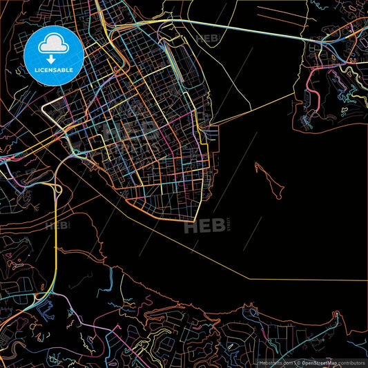 Charleston, South Carolina, United States, colorful city map on black background