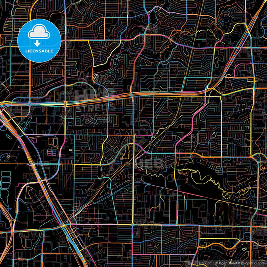 Carrollton, Texas, United States, colorful city map on black background