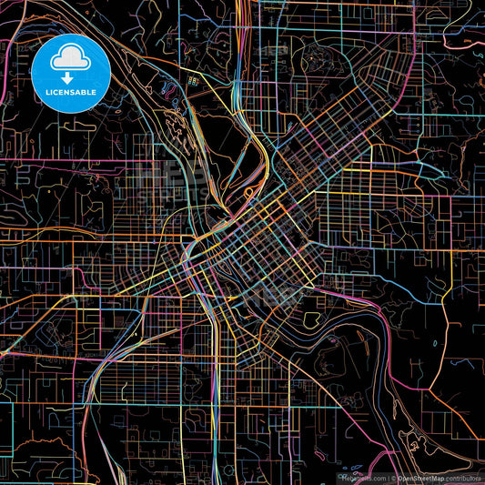Cedar Rapids, Iowa, United States, colorful city map on black background