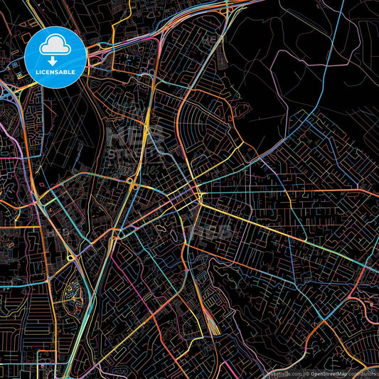Concord, California, United States, colorful city map on black background